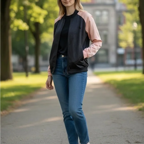 adidas Black and Pink Bomber Jacket - Picture 1 of 3